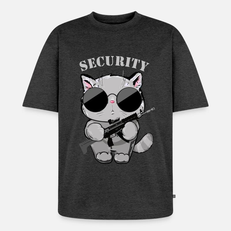 Katzen-Sicherheitsagent mit Waffe - Unisex Premium Oversized Bio T-Shirt - Anthrazit meliert