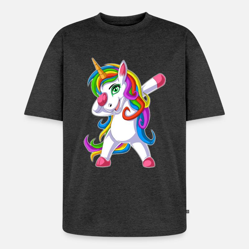 dabbing Einhorn - Unisex Premium Oversized Bio T-Shirt - Anthrazit meliert