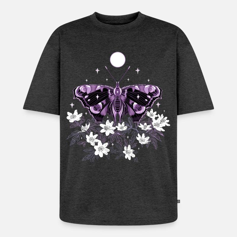 Moth Moth avec des anémones de brousse - T-shirt Premium bio oversize Unisexe - anthracite chiné
