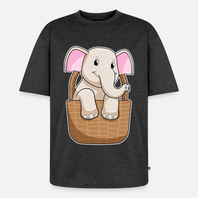 Elefant mit Korb - Unisex Premium Oversized Bio T-Shirt - Anthrazit meliert