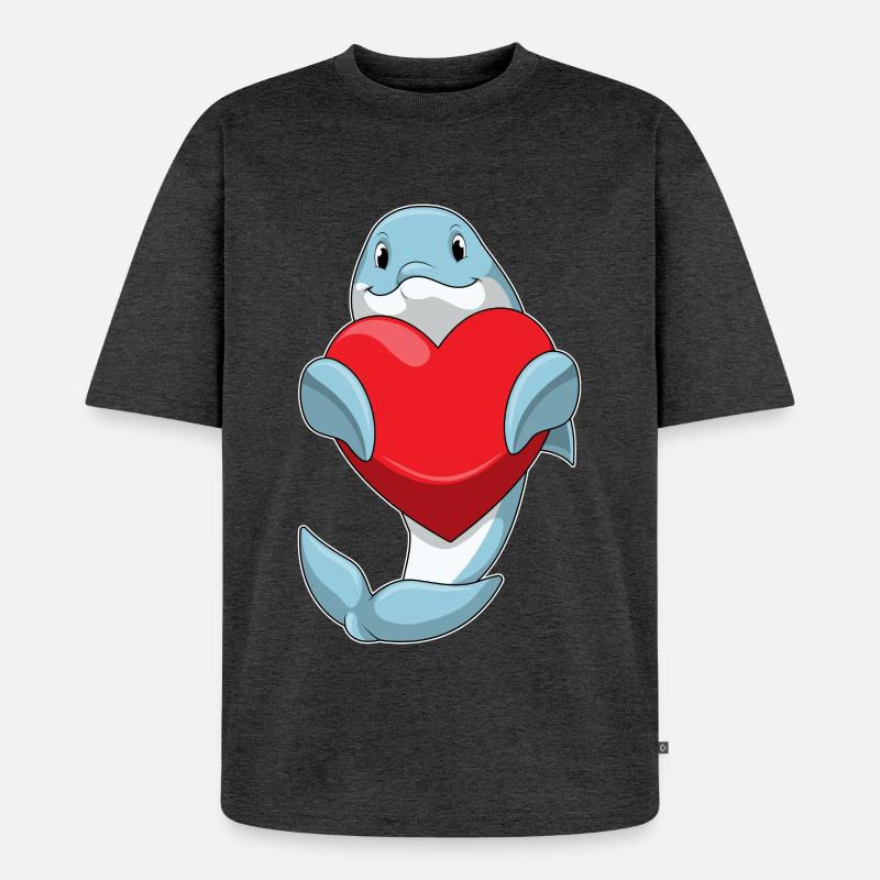 Delfin mit Herz - Unisex Premium Oversized Bio T-Shirt - Anthrazit meliert
