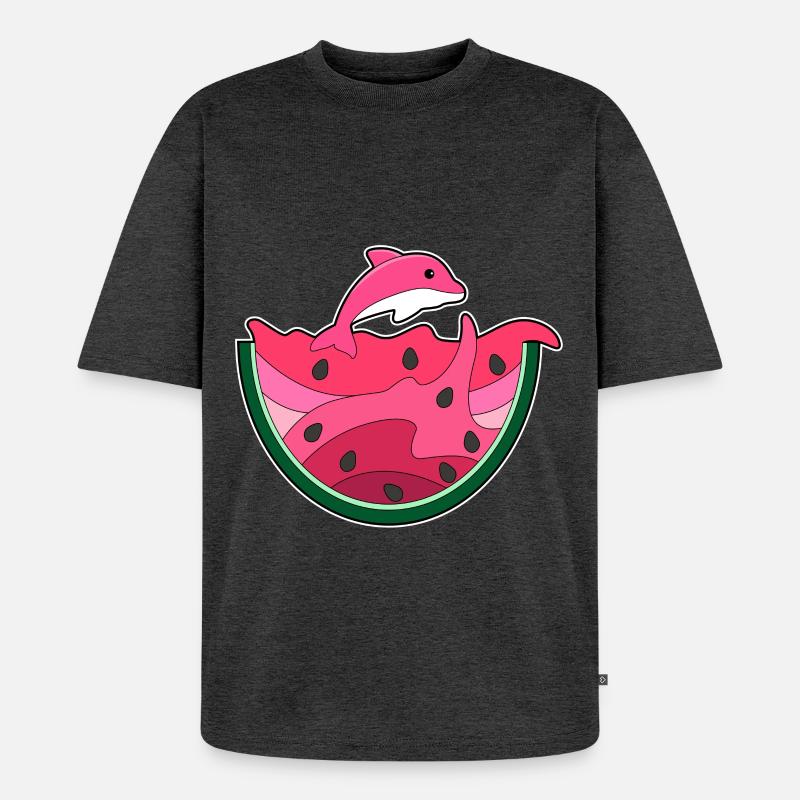 Pastèque dauphin-eau - T-shirt Premium bio oversize Unisexe - anthracite chiné