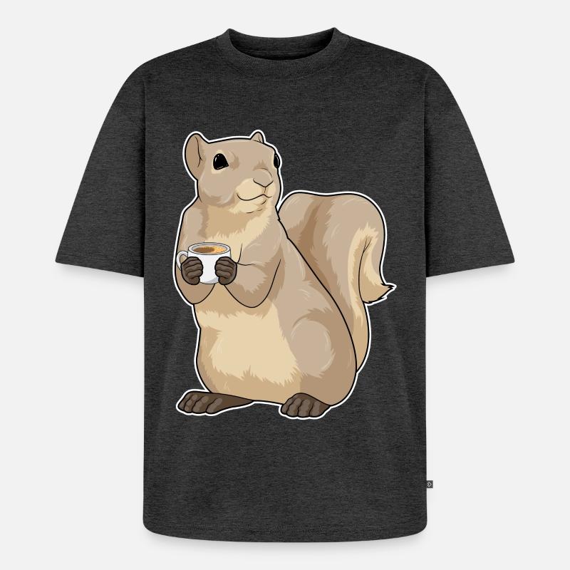 Eichhörnchen Kaffee Tasse - Unisex Premium Oversized Bio T-Shirt - Anthrazit meliert