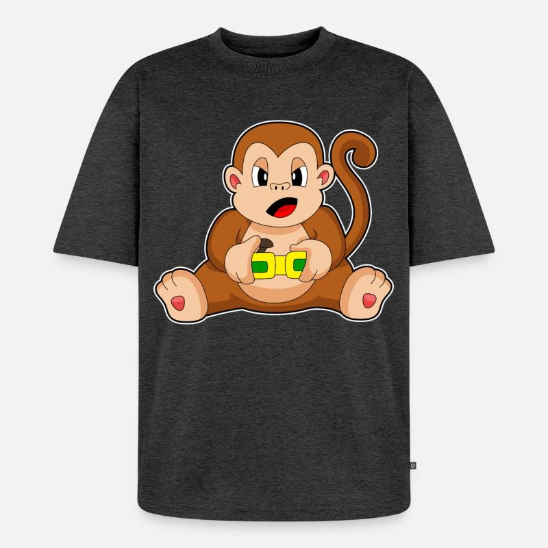 Affe Gamer Controller - Unisex Premium Oversized Bio T-Shirt - Anthrazit meliert