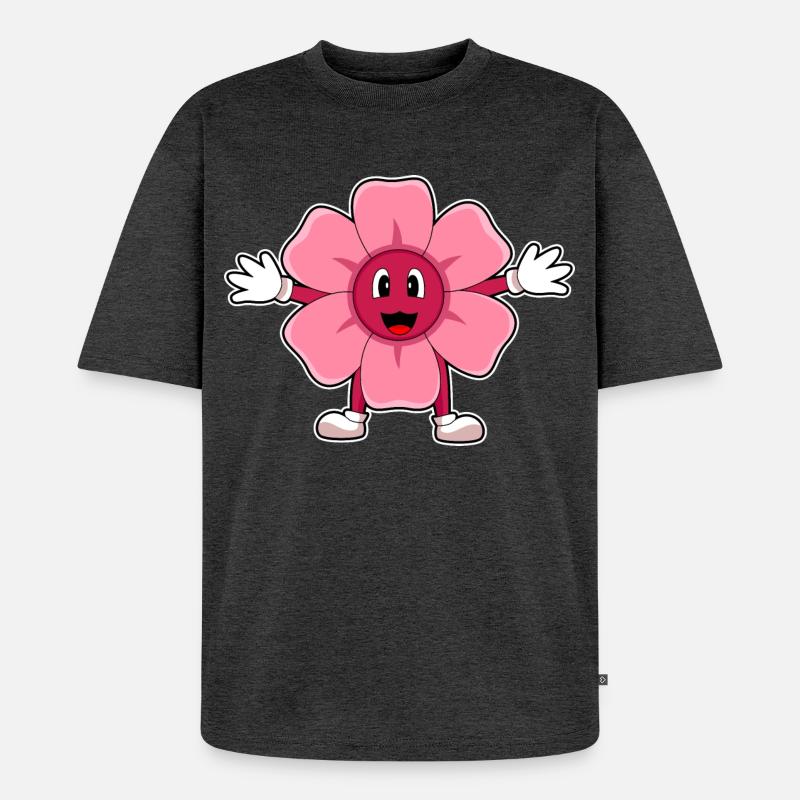 Fleur rose - T-shirt Premium bio oversize Unisexe - anthracite chiné