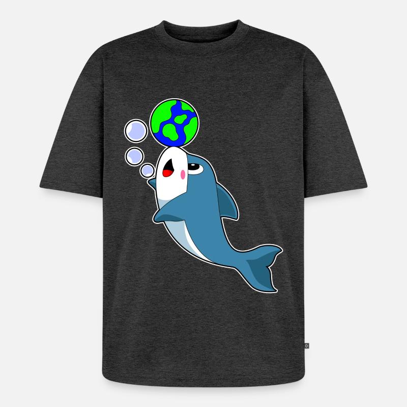 Delfin Erde - Unisex Premium Oversized Bio T-Shirt - Anthrazit meliert