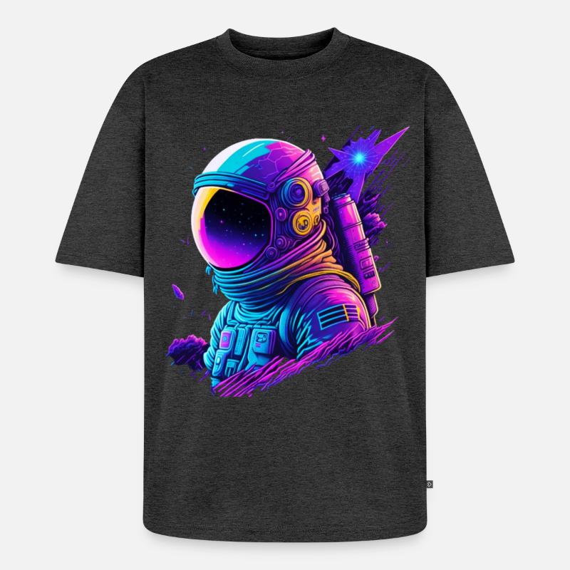 Synthwave Astronaute Space Explorer - T-shirt Premium bio oversize Unisexe - anthracite chiné