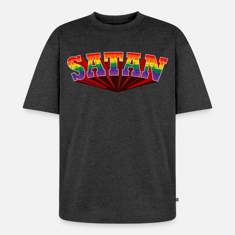 Satan Regenbogen Text - Unisex Premium Oversized Bio T-Shirt - Anthrazit meliert