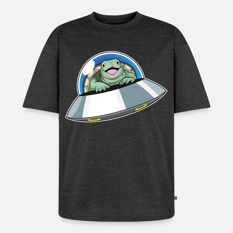 Turtle Spaceship Space - T-shirt Premium bio oversize Unisexe - anthracite chiné