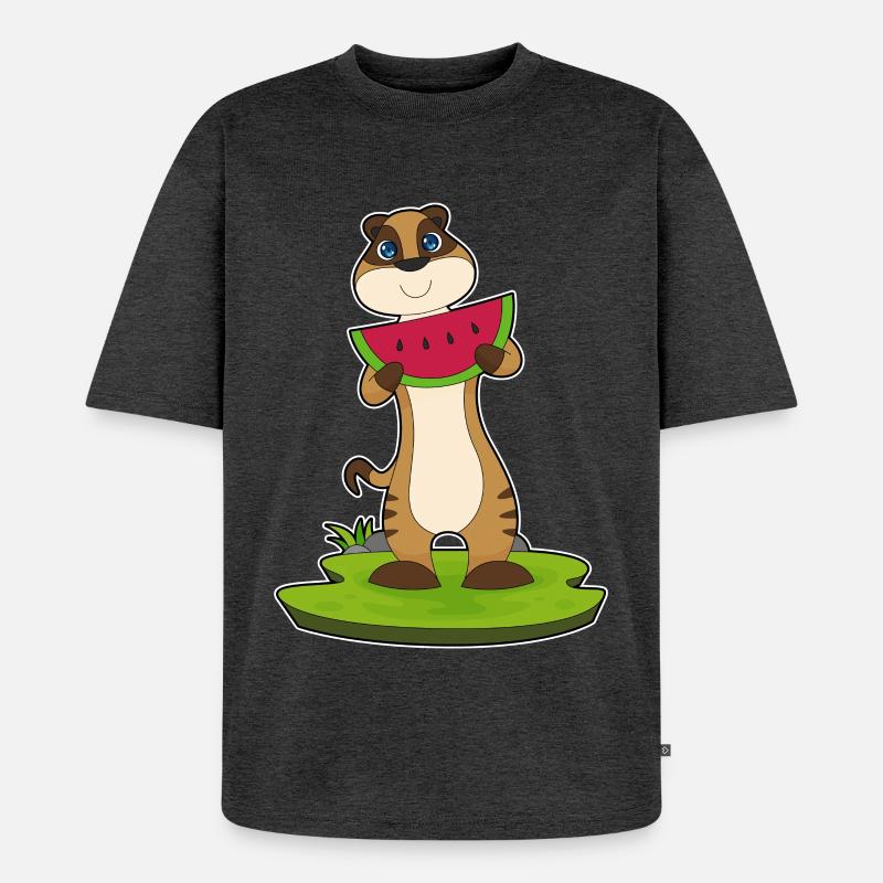 Erdmännchen Wassermelone Frucht - Unisex Premium Oversized Bio T-Shirt - Anthrazit meliert