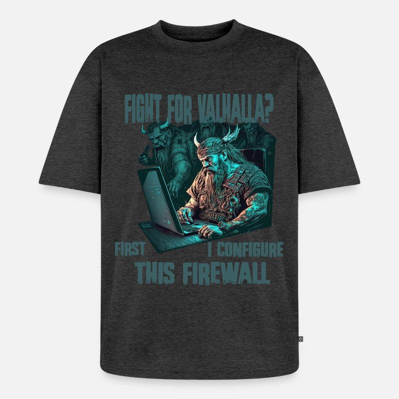 Firewall first Wikinger programmierer - Unisex Premium Oversized Bio T-Shirt - Anthrazit meliert