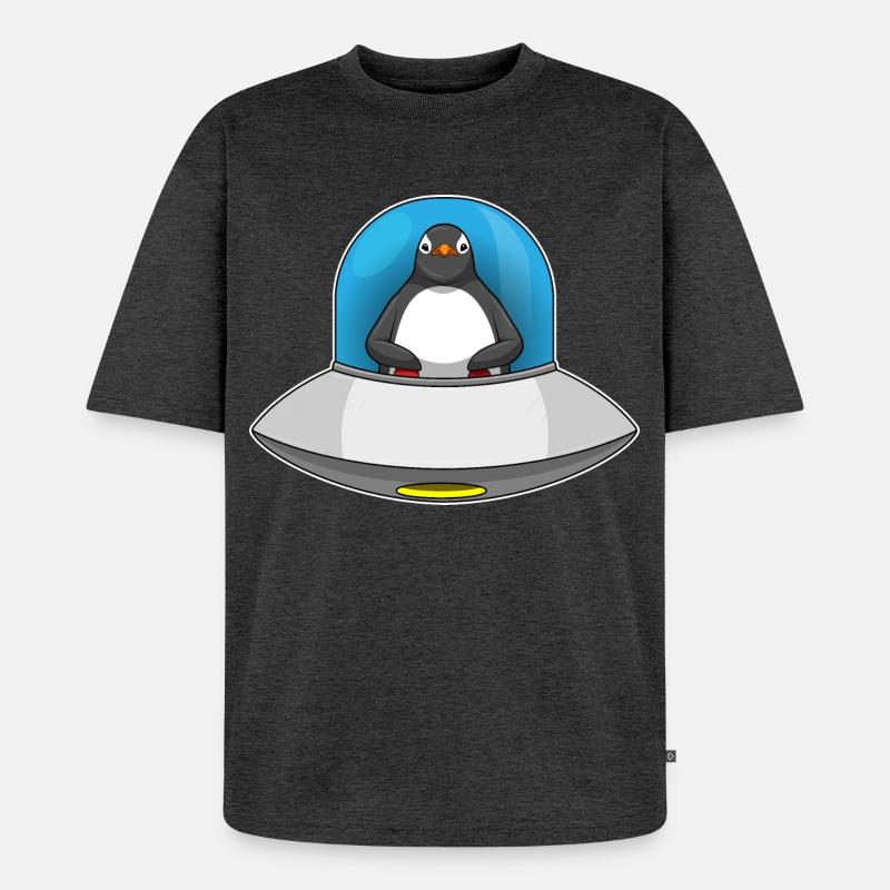 Penguin Spaceship Space - T-shirt Premium bio oversize Unisexe - anthracite chiné