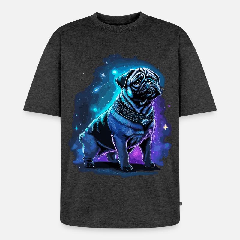 Neon Mops Hund Mitternachtszauber - Unisex Premium Oversized Bio T-Shirt - Anthrazit meliert