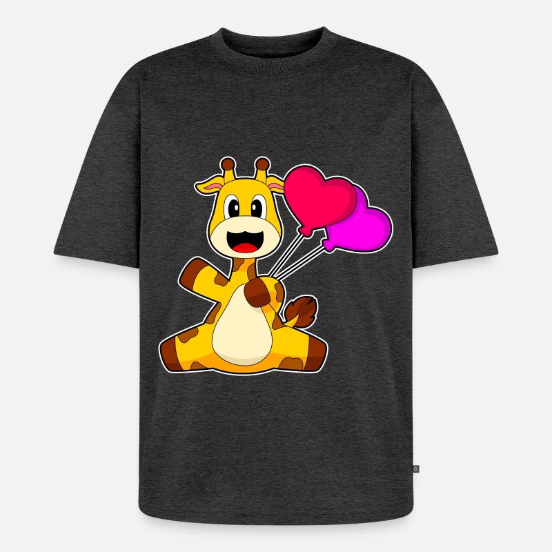 Giraffe Herz Luftballon - Unisex Premium Oversized Bio T-Shirt - Anthrazit meliert