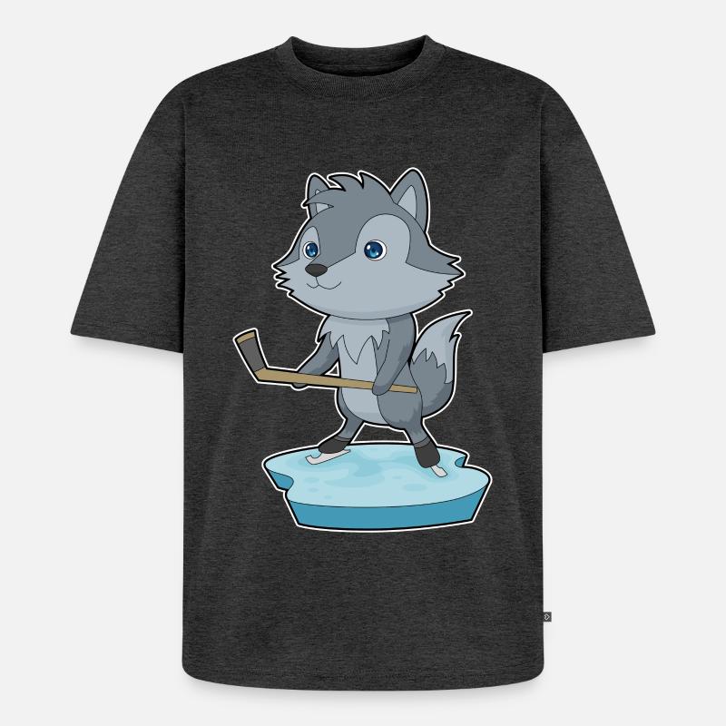 Wolf Eishockey Eishockeyschläger - Unisex Premium Oversized Bio T-Shirt - Anthrazit meliert