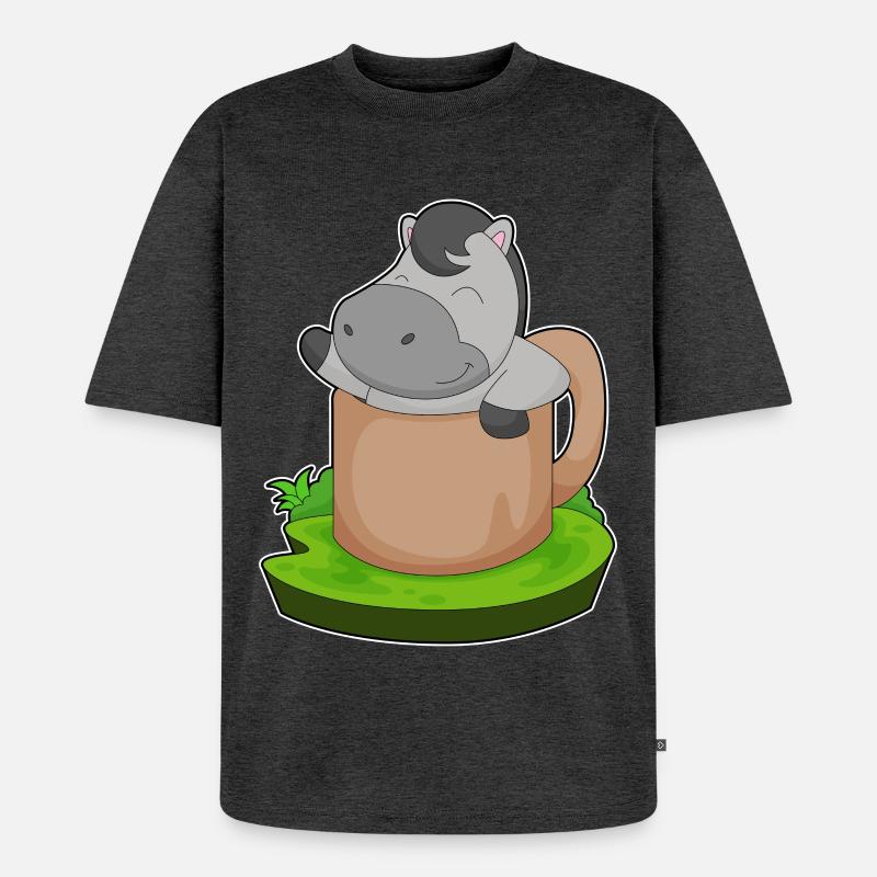 Pferd Becher - Unisex Premium Oversized Bio T-Shirt - Anthrazit meliert