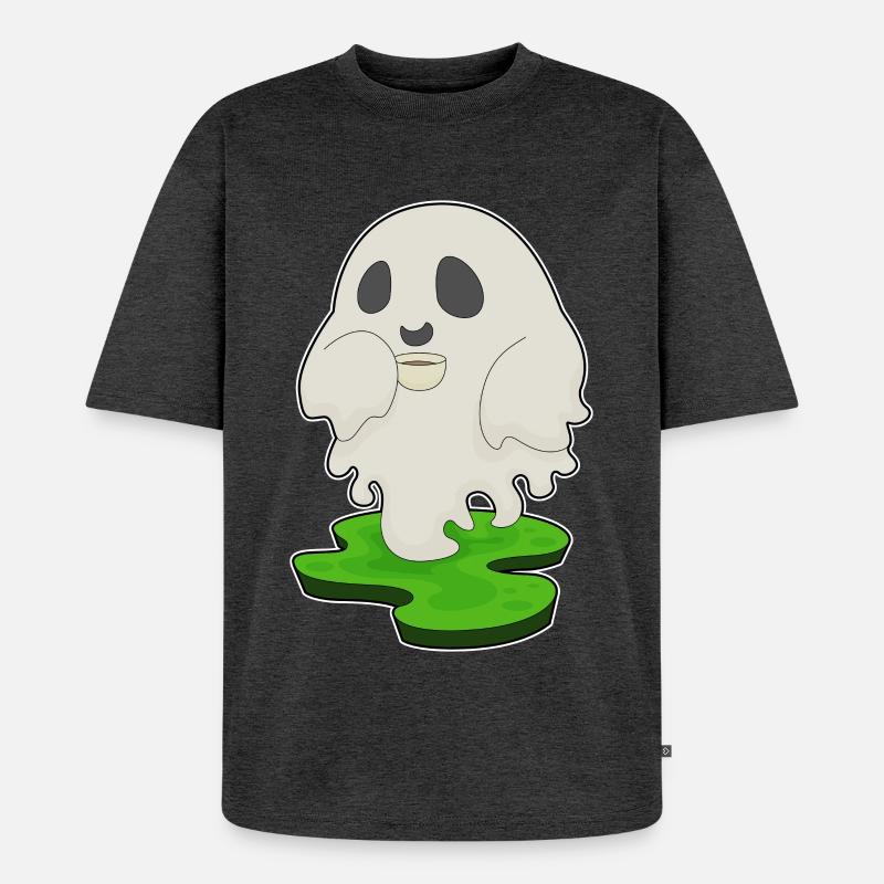 Geist Halloween Kaffee - Unisex Premium Oversized Bio T-Shirt - Anthrazit meliert
