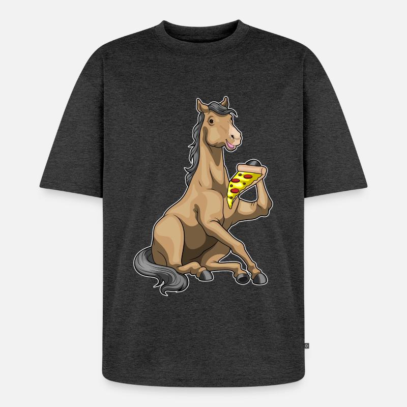 Pferd Pizza - Unisex Premium Oversized Bio T-Shirt - Anthrazit meliert