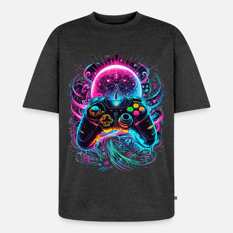 Synthwave Cyberpunk Gaming Controller - Unisex Premium Oversized Bio T-Shirt - Anthrazit meliert