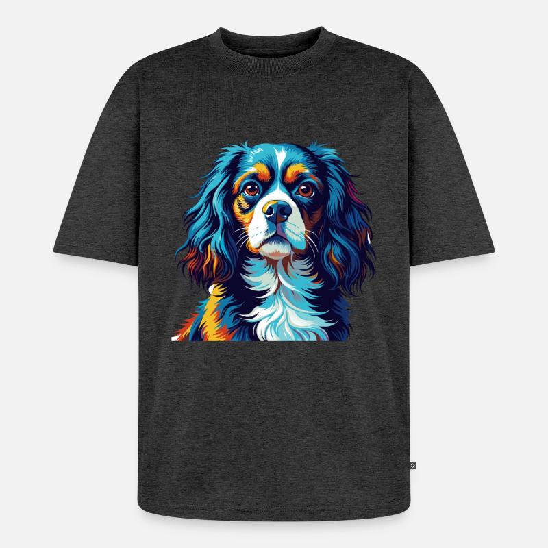Cavalier King Charles Spaniel Hunderasse Karikatur - Unisex Premium Oversized Bio T-Shirt - Anthrazit meliert