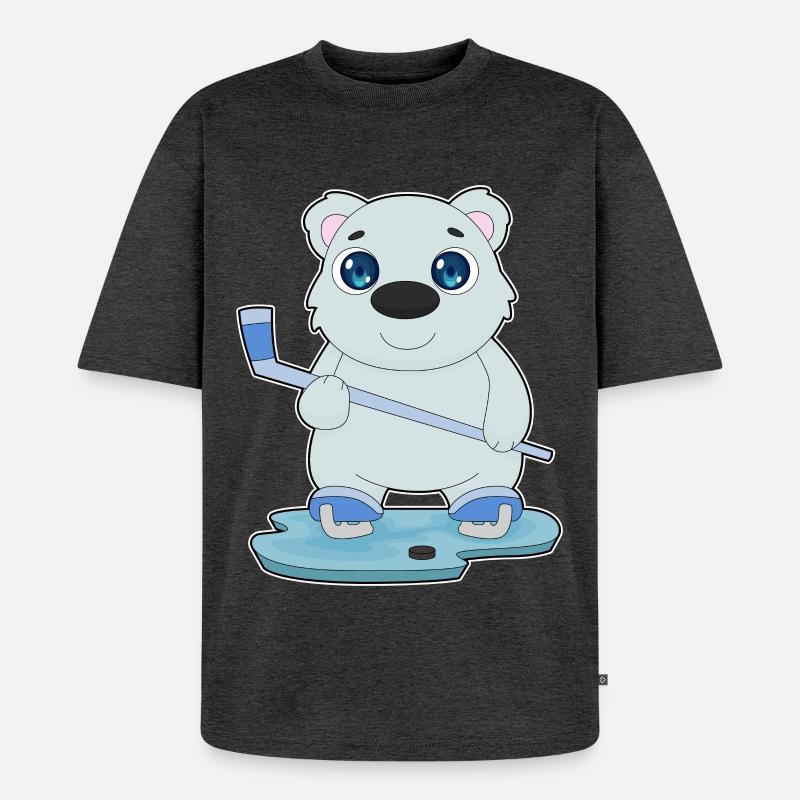 Eisbär Eishockey Eishockeyschläger - Unisex Premium Oversized Bio T-Shirt - Anthrazit meliert