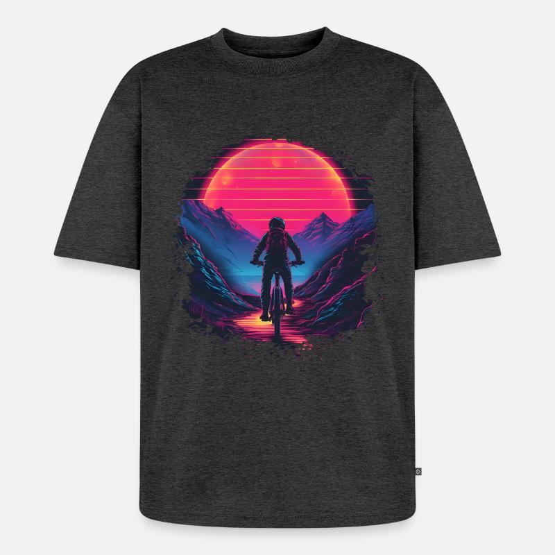 Mountainbiking Synthwave - Unisex Premium Oversized Bio T-Shirt - Anthrazit meliert