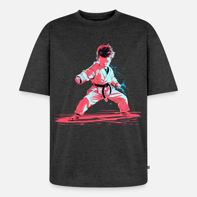 Karate Junge Synthwave - Unisex Premium Oversized Bio T-Shirt - Anthrazit meliert