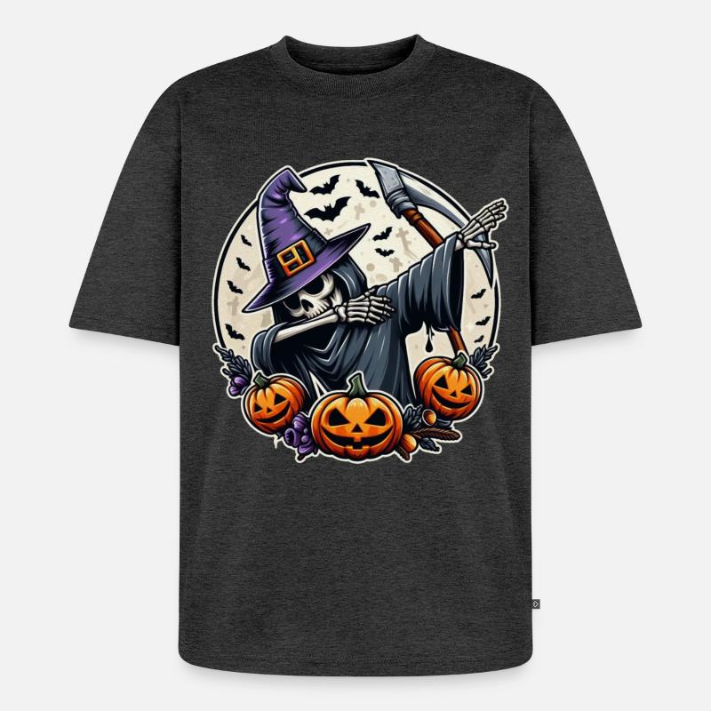 Dabbender Sensenmann mit Hexenhut - Halloween - Unisex Premium Oversized Bio T-Shirt - Anthrazit meliert