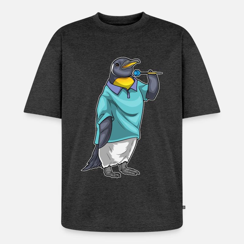 Pinguin Dart Dartpfeil - Unisex Premium Oversized Bio T-Shirt - Anthrazit meliert