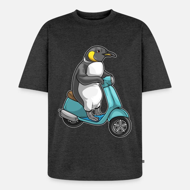 Pinguin Motorroller - Unisex Premium Oversized Bio T-Shirt - Anthrazit meliert