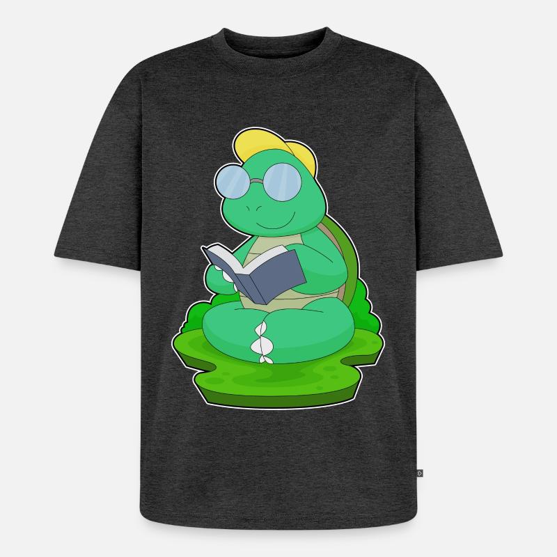 Schildkröte Nerd Buch Brille - Unisex Premium Oversized Bio T-Shirt - Anthrazit meliert