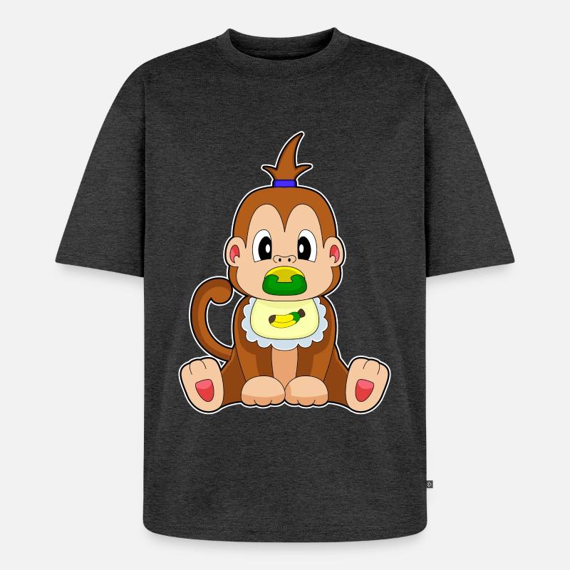 Affe Banane Schnuller Lätzchen - Unisex Premium Oversized Bio T-Shirt - Anthrazit meliert