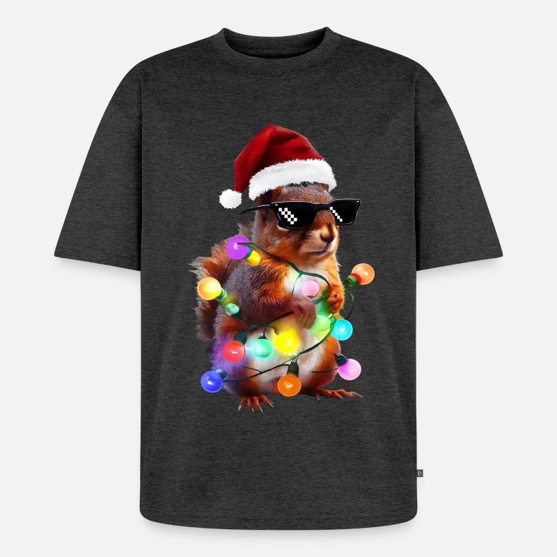 Weihnachts Eichhörnchen mit Lichterkett - Unisex Premium Oversized Bio T-Shirt - Anthrazit meliert