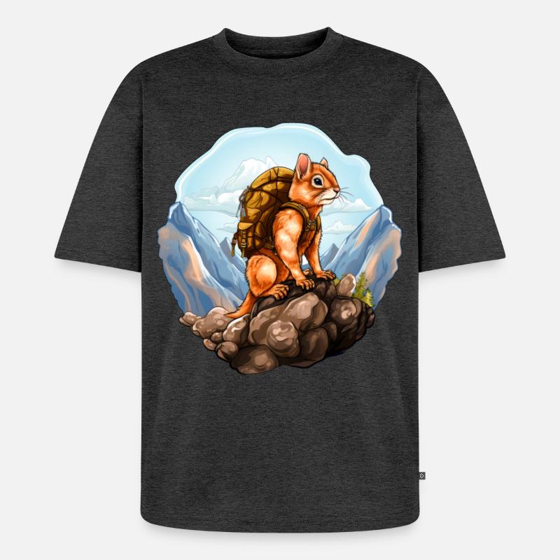 Eichhörnchen Bergsteiger / Wandern Eichhörnchen - Unisex Premium Oversized Bio T-Shirt - Anthrazit meliert