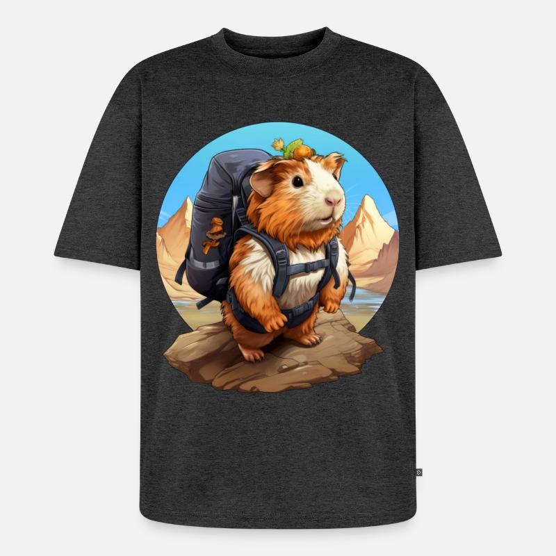 Cochon d’Inde Alpiniste / Randonnée Cochon d’Inde - T-shirt Premium bio oversize Unisexe - anthracite chiné