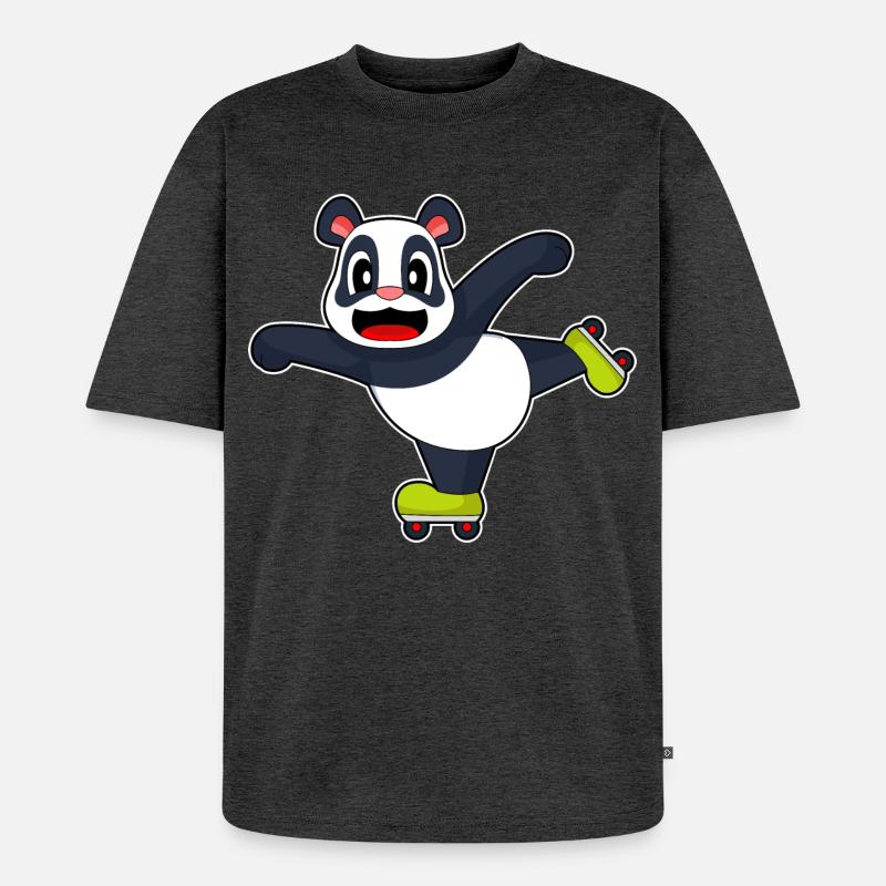 Panda Inline skating Rollschuhe - Unisex Premium Oversized Bio T-Shirt - Anthrazit meliert