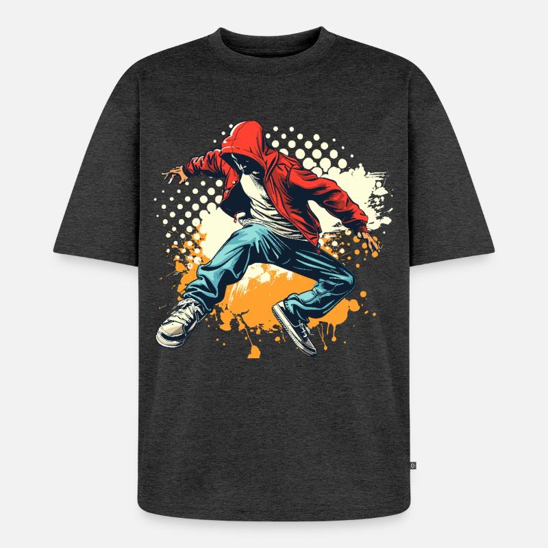 Breakdancer Grafik - Unisex Premium Oversized Bio T-Shirt - Anthrazit meliert