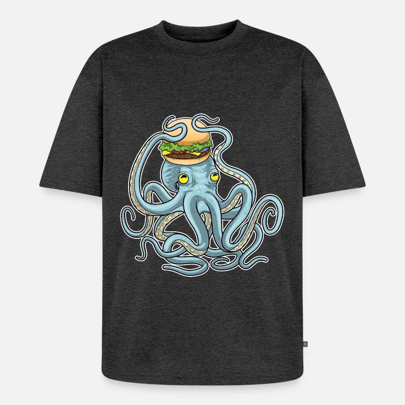 Krake Cheeseburger - Unisex Premium Oversized Bio T-Shirt - Anthrazit meliert