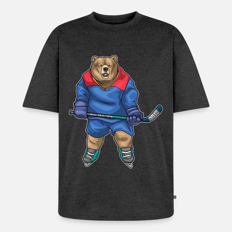 Bär Eishockey Eishockeyschläger - Unisex Premium Oversized Bio T-Shirt - Anthrazit meliert