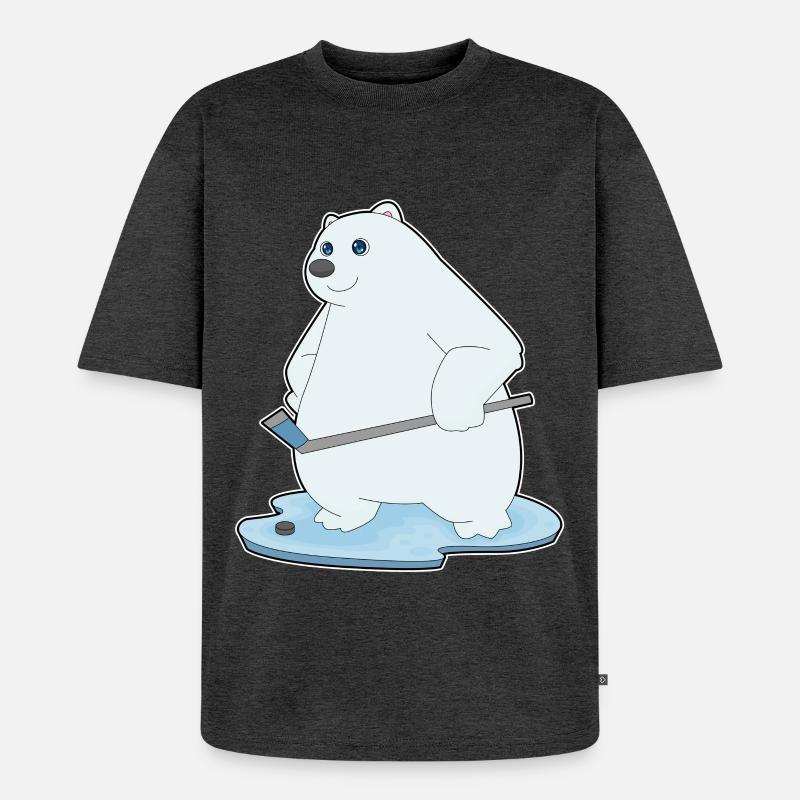 Eisbär Eishockey Eishockeyschläger - Unisex Premium Oversized Bio T-Shirt - Anthrazit meliert
