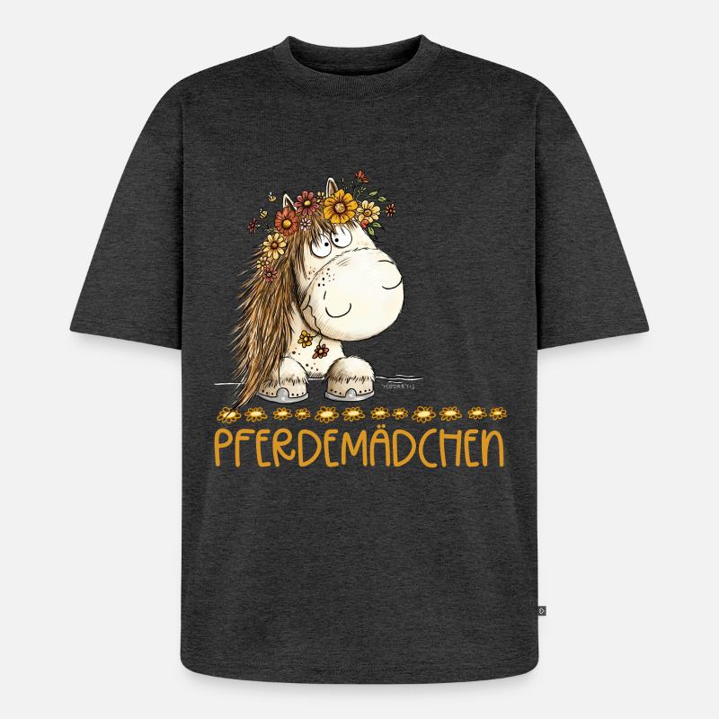 Pferdemädchen Spruch Mit Süßem Pferd - Unisex Premium Oversized Bio T-Shirt - Anthrazit meliert