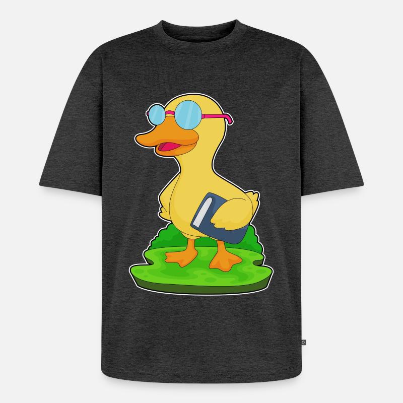 Ente Nerd Buch Brille - Unisex Premium Oversized Bio T-Shirt - Anthrazit meliert