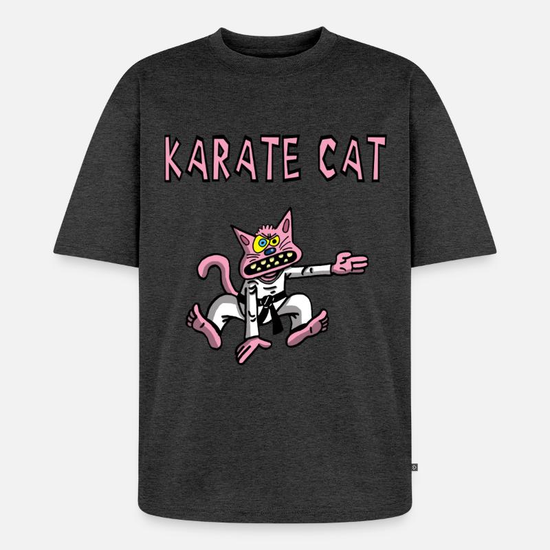 Karate und rosa Katze - Unisex Premium Oversized Bio T-Shirt - Anthrazit meliert
