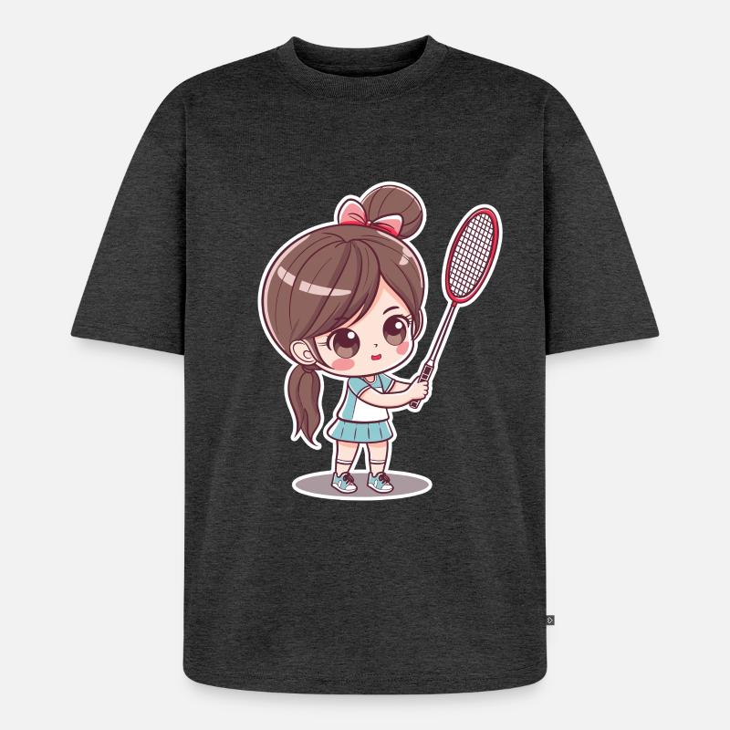 Badmintonspielerin Comic - Unisex Premium Oversized Bio T-Shirt - Anthrazit meliert