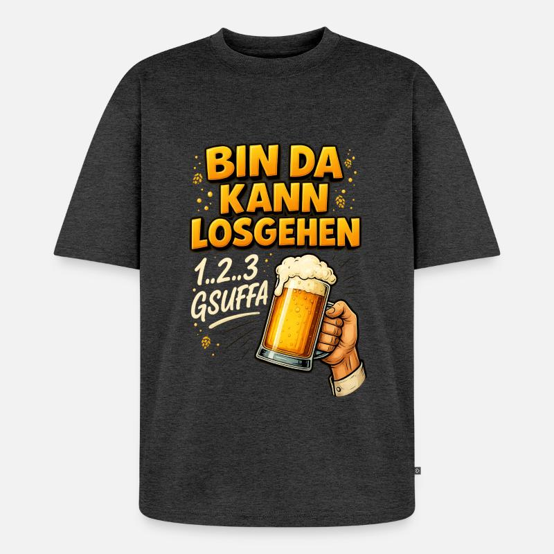 Bin da kann losgehen – Bier-Design - Unisex Premium Oversized Bio T-Shirt - Anthrazit meliert