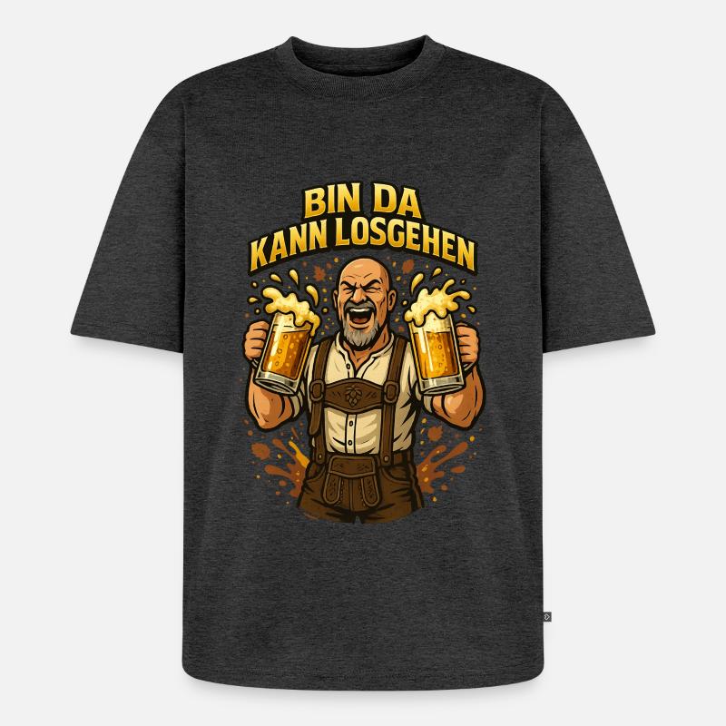 Bier Bierkrug Bierflasche Bierzelt Biergarten - Unisex Premium Oversized Bio T-Shirt - Anthrazit meliert