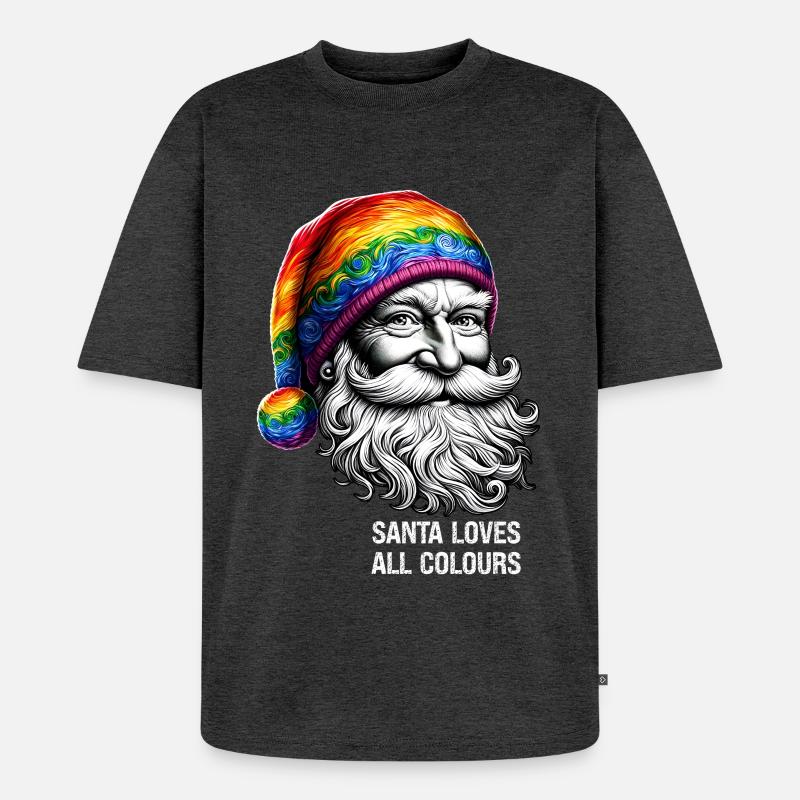 Lebendiger Weihnachtsmann mit Regenbogenhut - Unisex Premium Oversized Bio T-Shirt - Anthrazit meliert