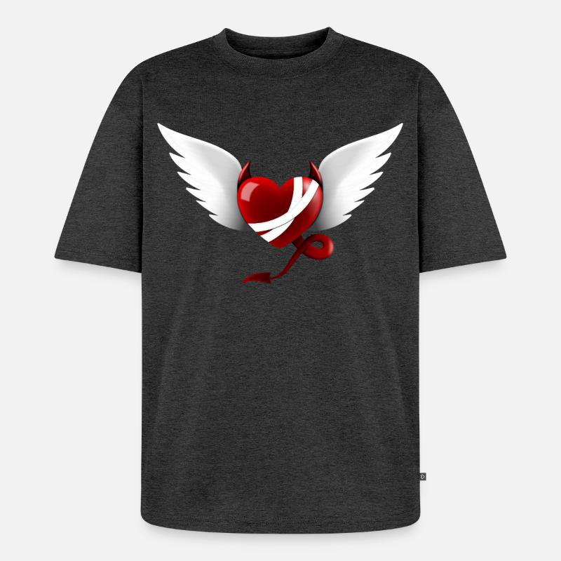Herz Teufel Engel Design Geschenk - Unisex Premium Oversized Bio T-Shirt - Anthrazit meliert