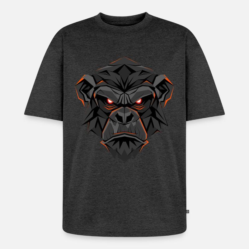 Neon Gorilla Lowpoly Gesicht - Unisex Premium Oversized Bio T-Shirt - Anthrazit meliert