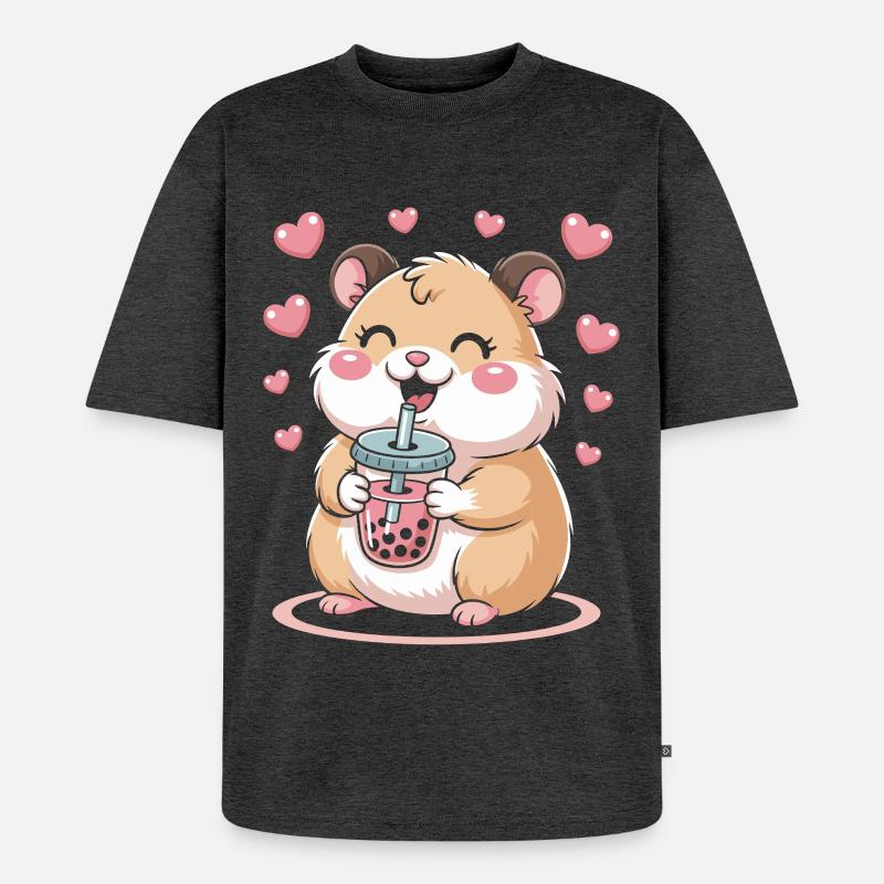 Kawaii Bubble Tee Hamster Boba Tee - Unisex Premium Oversized Bio T-Shirt - Anthrazit meliert